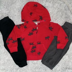Carter’s Full Zip Fleece, Carter’s Gray Fleece Pants, and Cat & Jack Black pants